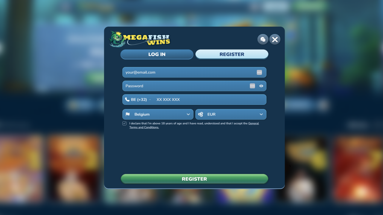 MegafishWins registration